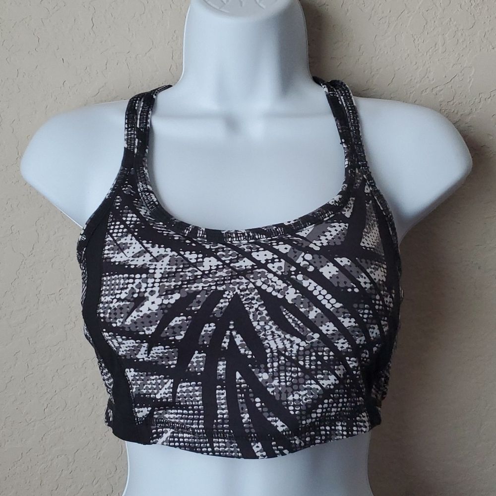 New York & Company Sport Black Gray Geometric Print Sports Bra XS